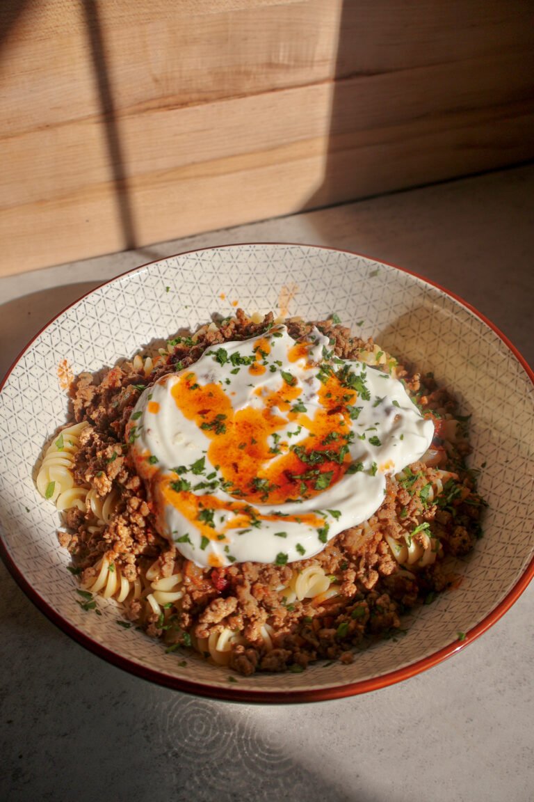 pasta with beef and yogurt