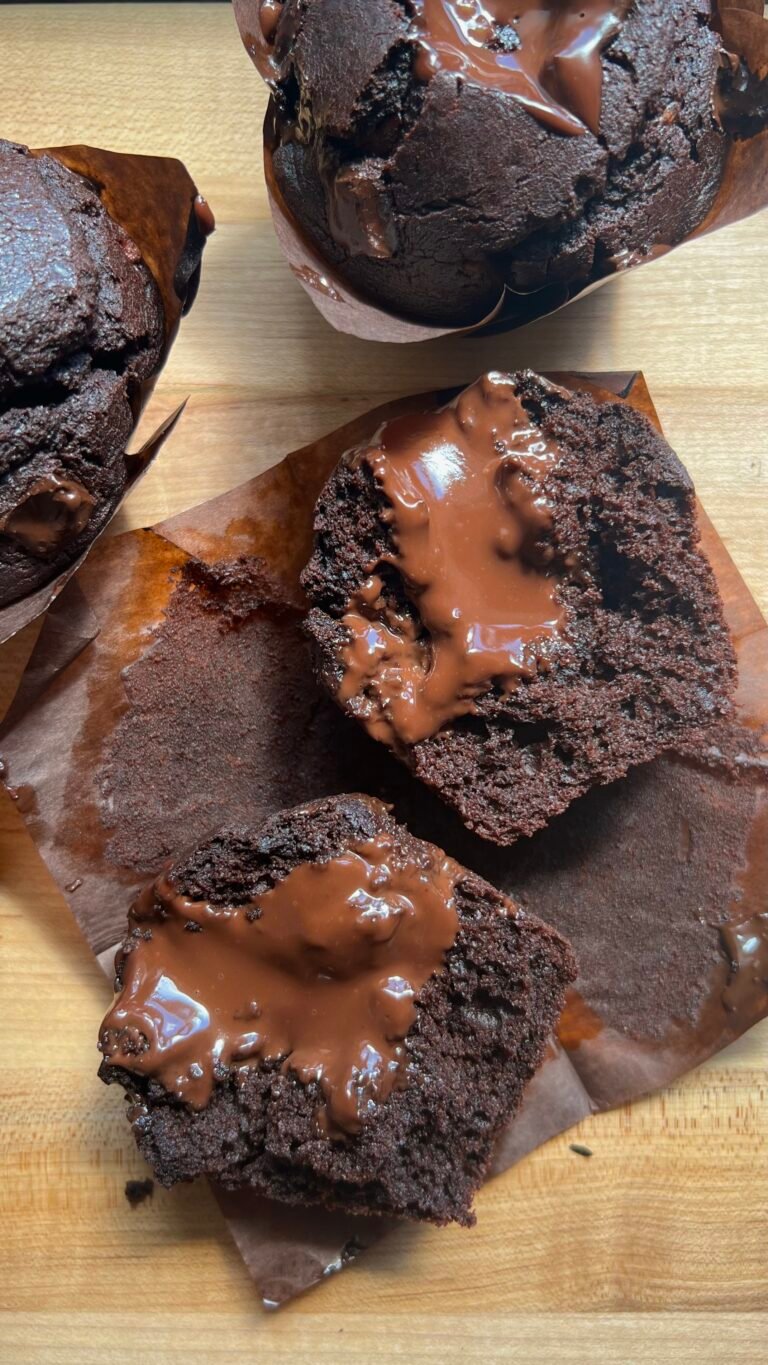 double chocolate muffin with oozing ganache center