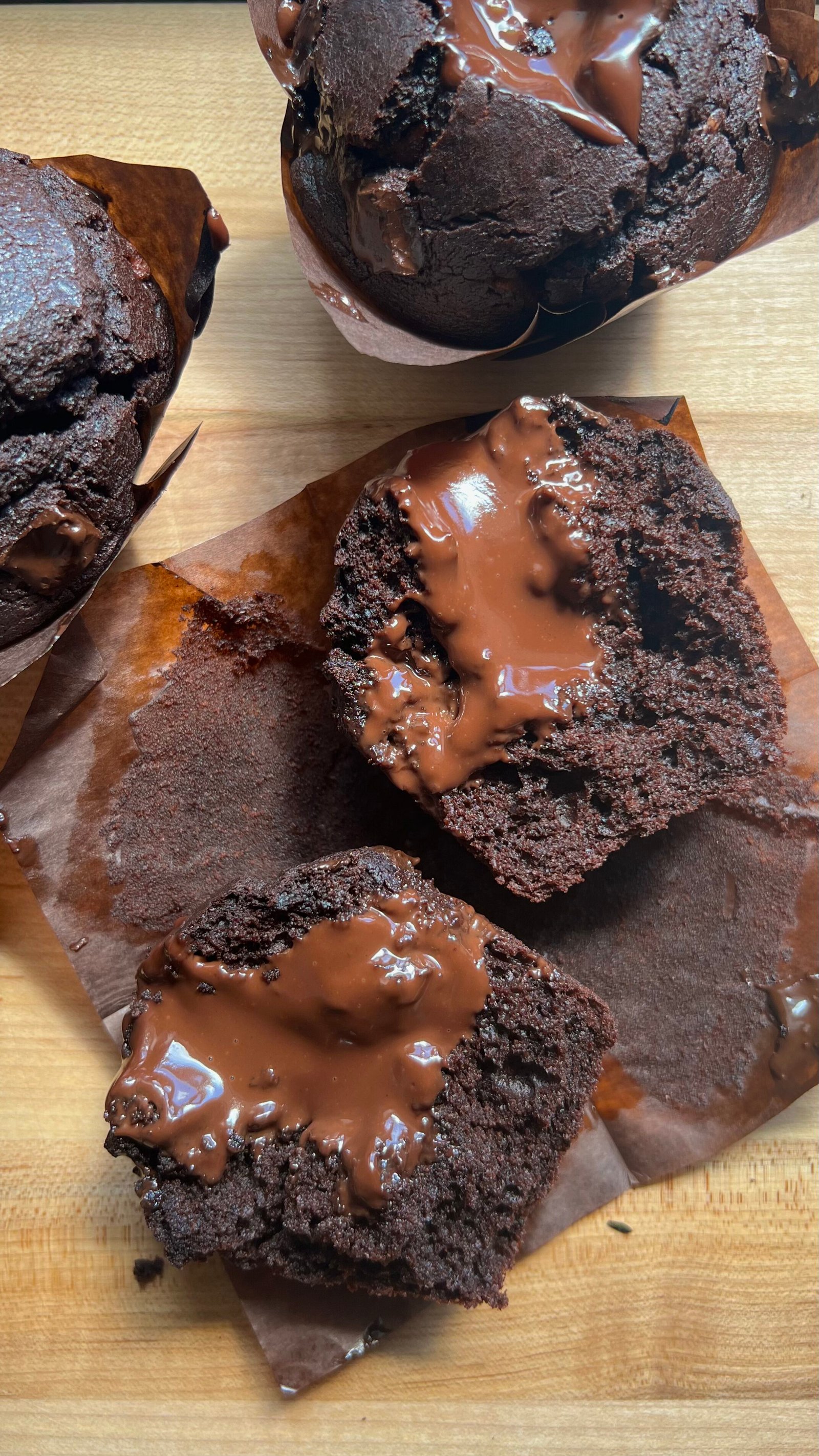 double chocolate muffin with oozing ganache center